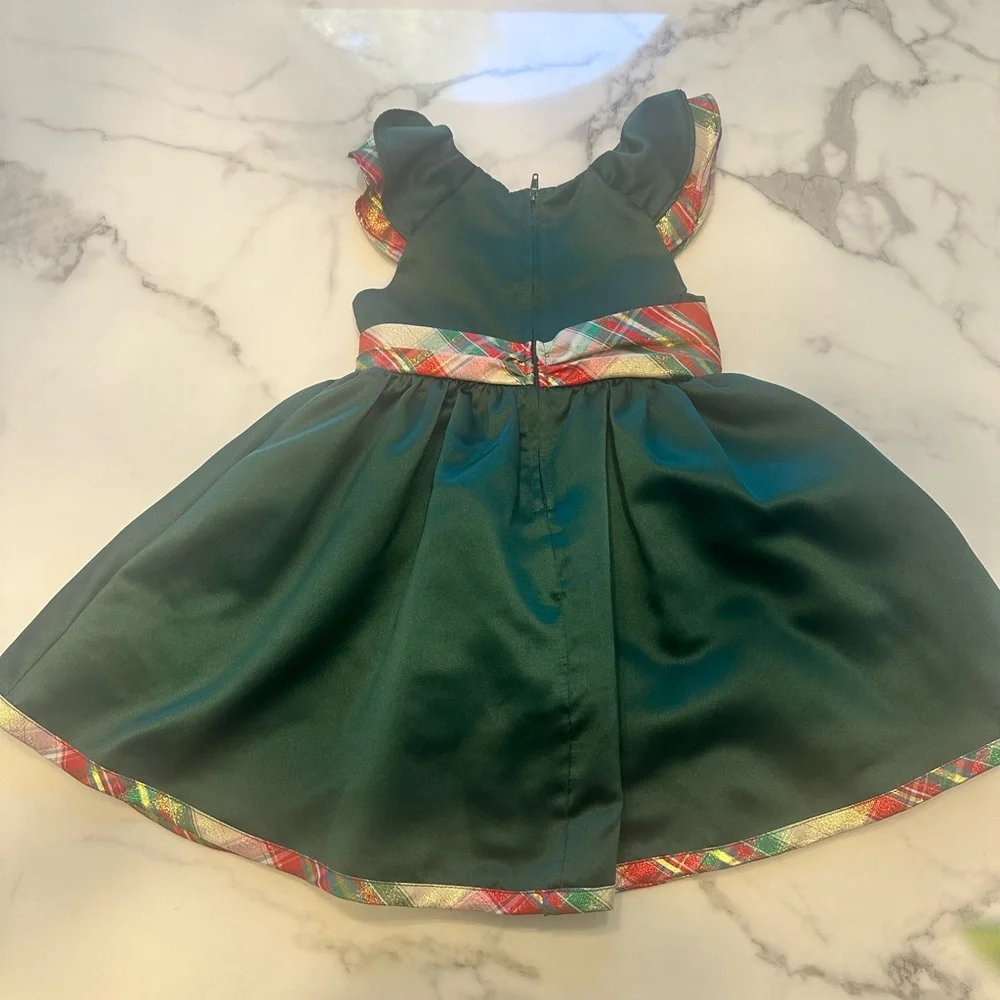 Rare Editions Emerald Dress with Plaid Detail